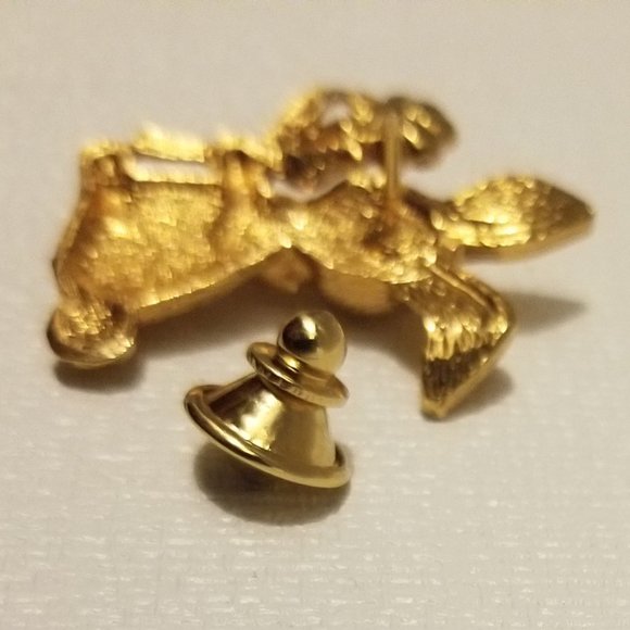 Vtg goldtone Avon bunny pin w pink enamel rhinestone flower - Picture 6 of 9